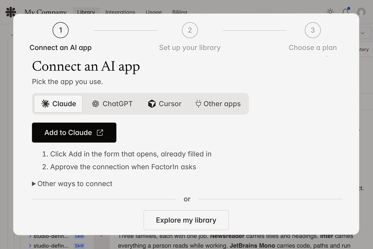 Connecting an assistant — your library, reachable from Claude, ChatGPT or Cursor